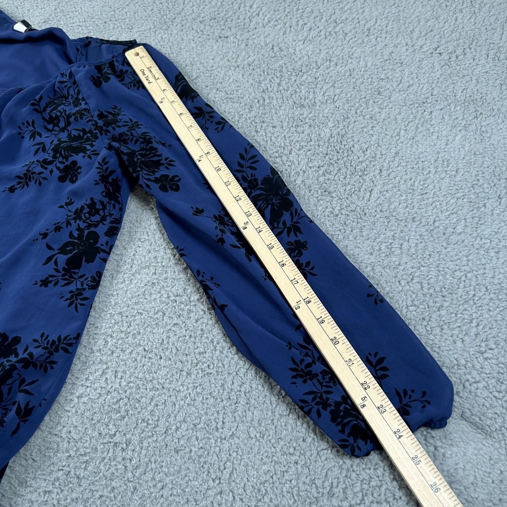 Torrid Shirt Womens 2 Blue Black Floral Sheer Long Sleeve Split Back Blouse - Picture 11 of 16